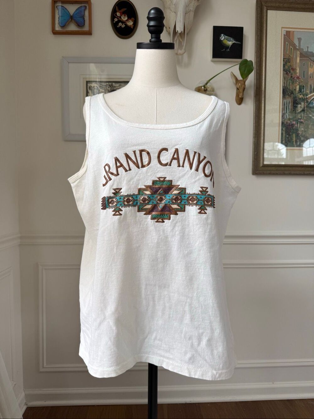 Vintage 90s Grand Canyon Cotton Tank Top Aztec Southwestern XL - Picture 1 of 8